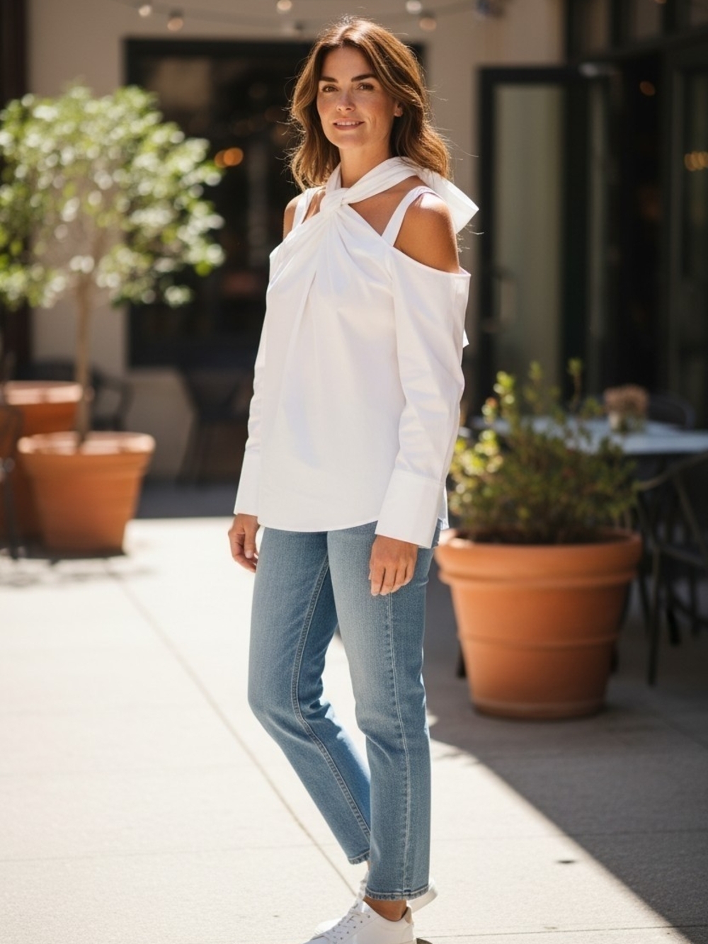 rag & bone White Knot-Neck Blouse